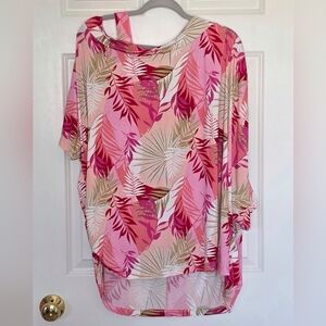 White Birch Asymmetrical Tropical Print Top Pink Tan White Green Size 3XL